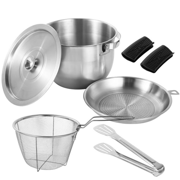 Deep Fryer Pot Stainless Steel Oil Filter Set with Lid, Includes Frying Basket, Strainer, Pot Clips & Food Clip, Versatile Oil Filter Pot for Grease Storing, Kitchen Cooking