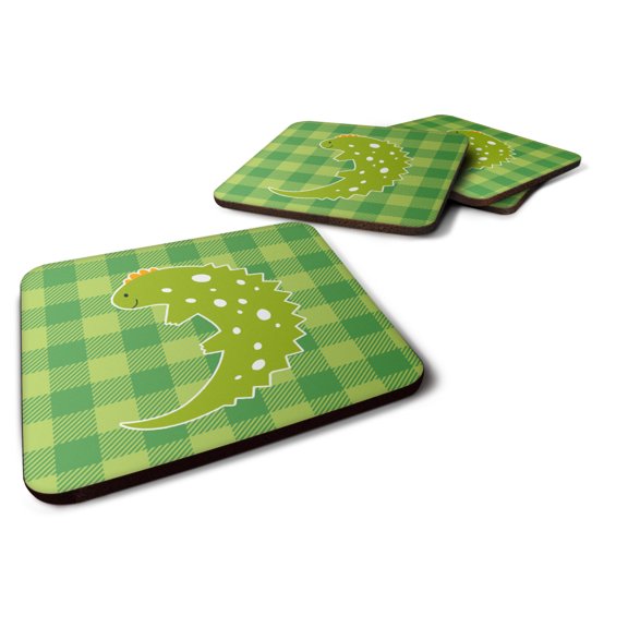Lizard on Plaid Foam Coaster Set of 4