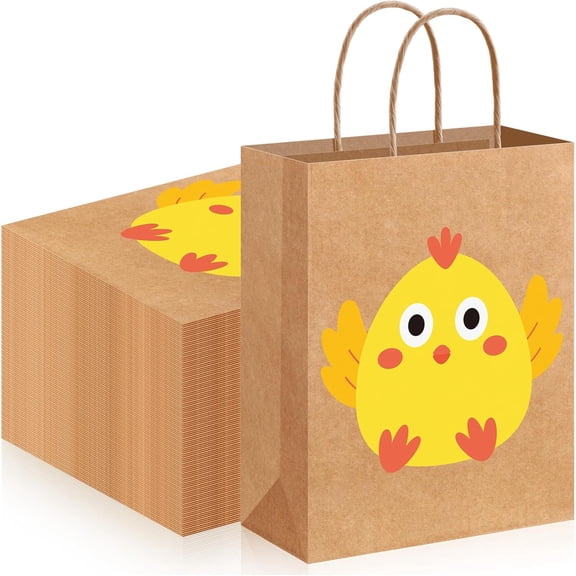 Easter Kraft Gift Bags with Handle Easter Treat Bags Chick Candy Goodies Bags for Party Supplies Decoration