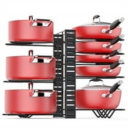 pan organizer rack for cabinet, pot rack with 3 diy methods, adjustable pot and pan organizer with 8 tiers, large & small pot organizer rack for cabinet kitchen [upgrade version]