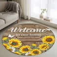 thumbnail image 2 of Welcome to Round Area&nbsp;Rug 3ft Our Home Wood Grain Farmhouse Sunflowers Butterfly Non-Slip&nbsp;Washable Circle Rugs Soft Felt Indoor Floor Mat for Bedroom Kitchen Living Room Bathroom, 2 of 9