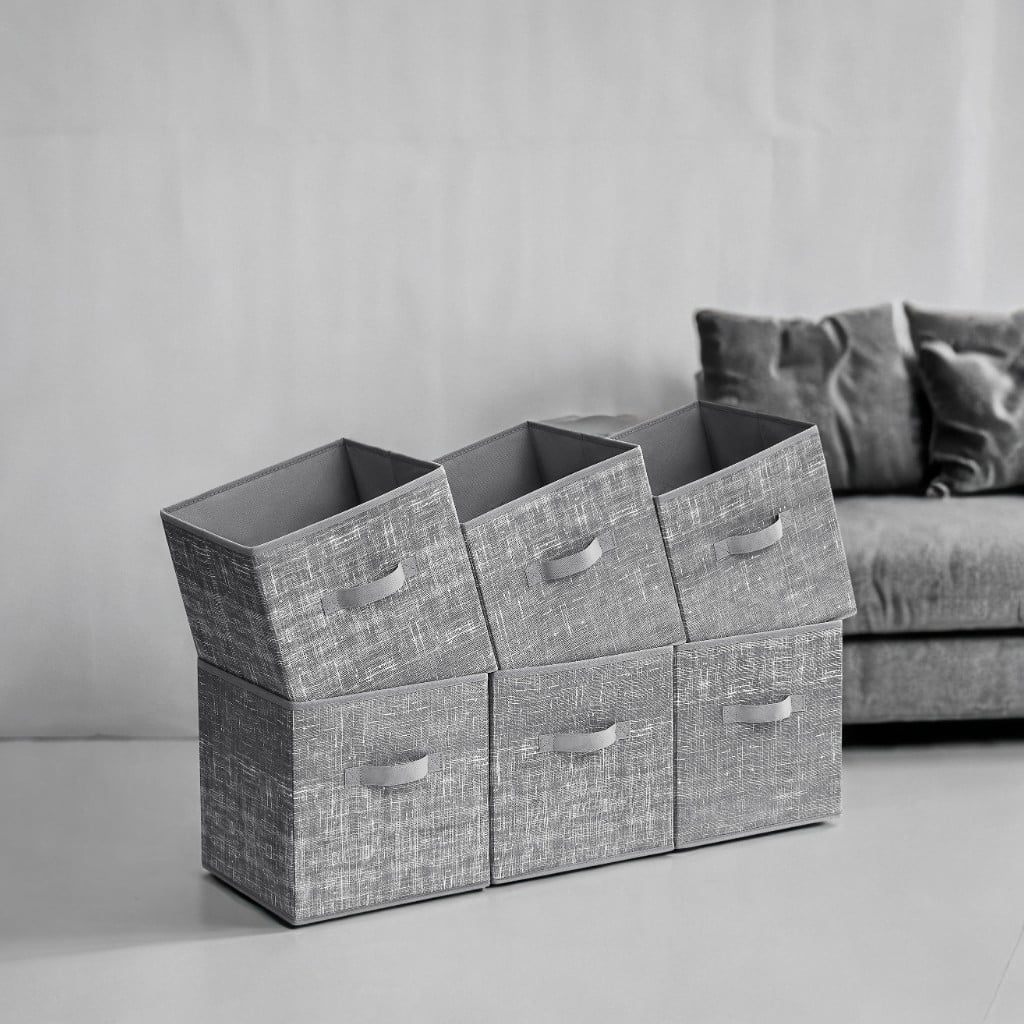 13" Storage Cube Bin 6 Foldable Fabric Storage Bin with Double Handles for Living Room Bedroom Office Gray