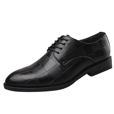

Fsqjgq Leather Shoe Laces for Men Fashion Summer and Autumn Men Leather Shoes Low Heel Pointed Toe Lace Plaid Pattern Casual Simple Shoes Men Boots Black 43