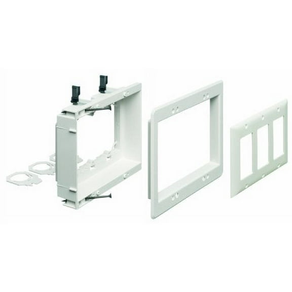 Arlington LVU3W-1 Recessed Low Voltage Mounting Bracket with Paintable Wall Plate, 3-Gang, White