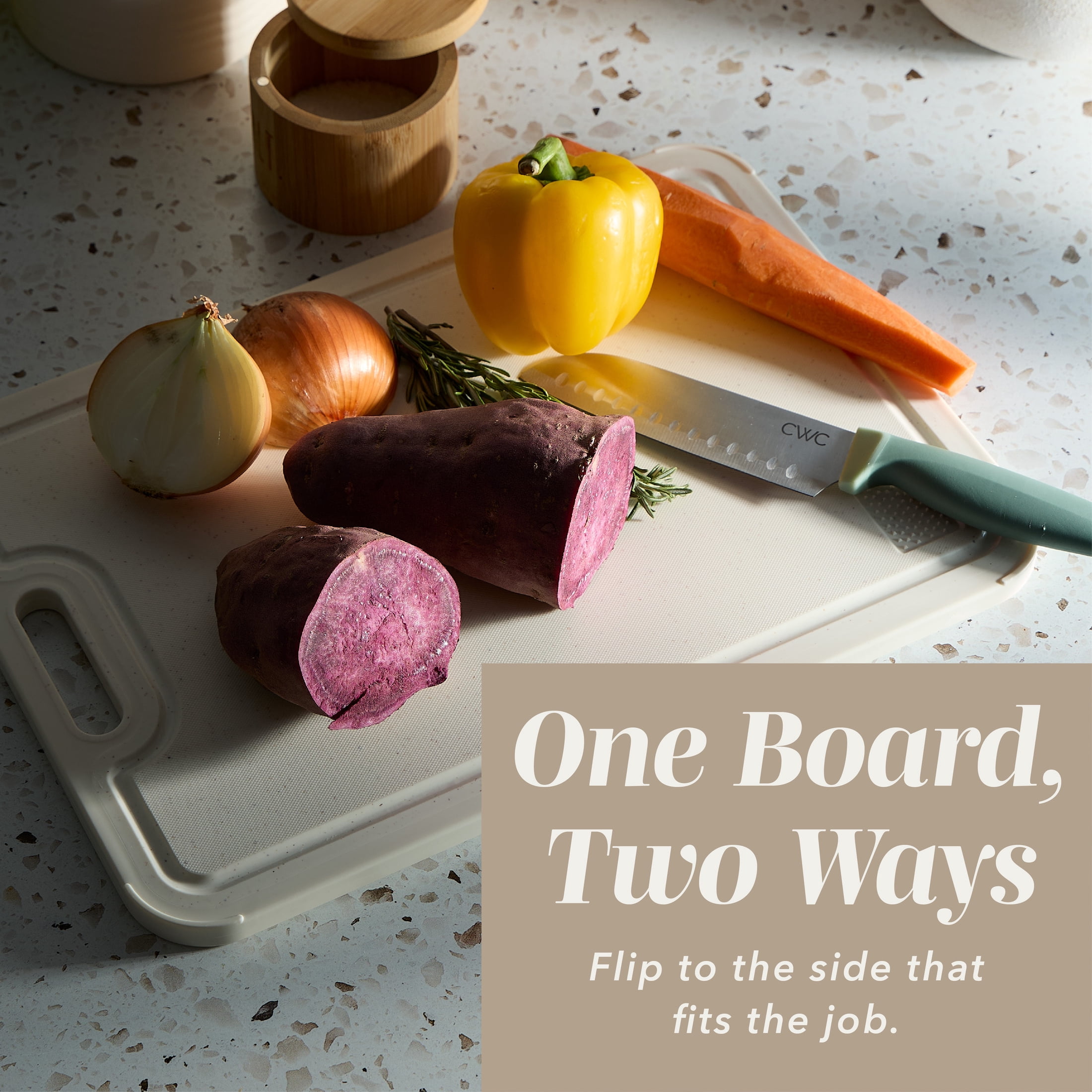Cook with Color Dual-Sided Stainless Steel and Wheat Straw Cutting Board Cream