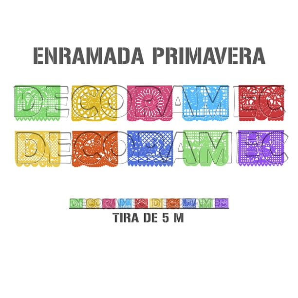 Papel picado | Guirnaldas | enramado | 5 tiras de 5 metros | diseño de primavera con colores vibrantes | enramada mexicana | colores diferentes | 50 metros de decoración de papel picado (Plástico)