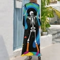 thumbnail image 3 of Dancing Skeleton With Colorful Background Women's Long Dress Long Sleeves Dress Vintage Dresses Party Maxi Dress High Waist Dress, 3 of 4