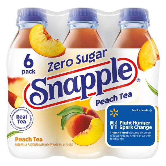 Snapple Zero Sugar Peach, Bottled Tea Drink, 16 fl oz, 6 Bottles