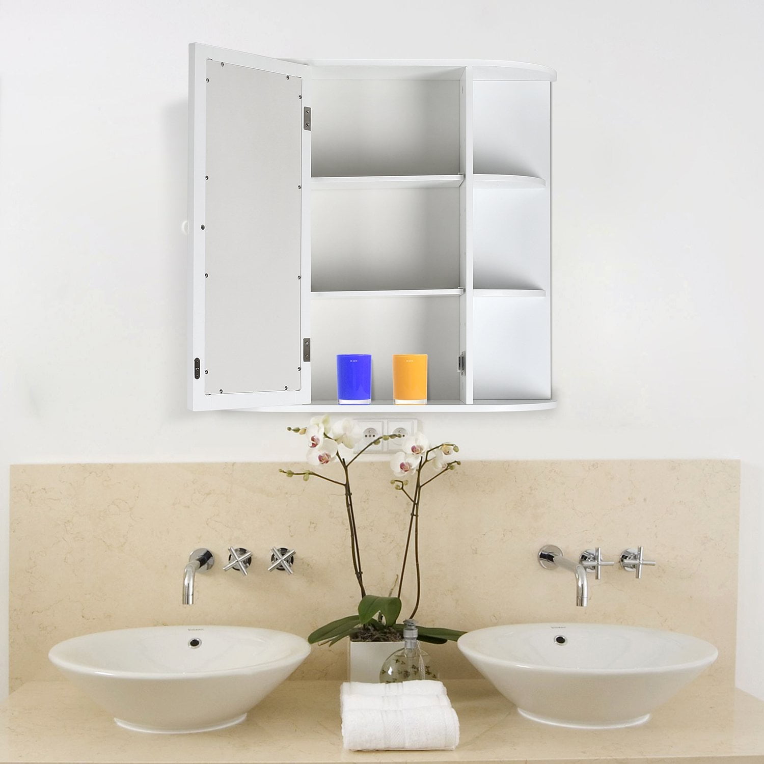 Homfa Bathroom Wall Cabinet Multipurpose Kitchen Medicine Storage Organizer With Mirror Single Door Shelves White Finish Walmart Com Walmart Com