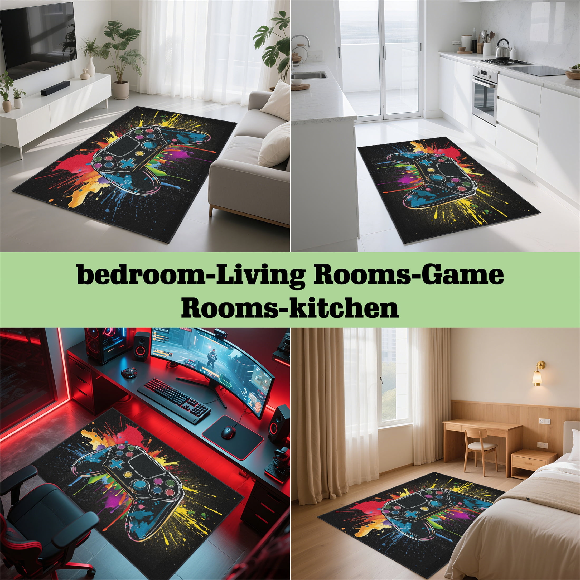 Gaming Rug for Room,3x5 ft Non-Slip Cool Gamer Rugs for Bedroom Livingroom and Game Room Decor