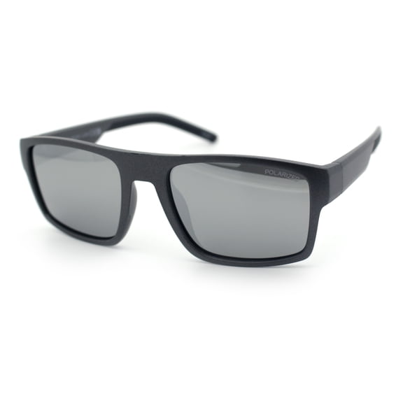 SA106 Polarized Rectangular Sport Sunglasses for Men UV400 Mirrored Lightweight Metalic Grey Frame - Silver Mirror