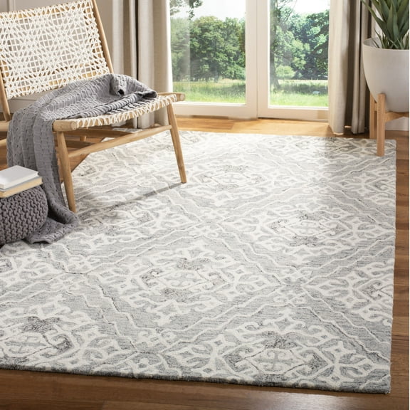 SAFAVIEH Micro-Loop Constantina Geometric Wool Area Rug, Grey/Ivory, 5' x 8'