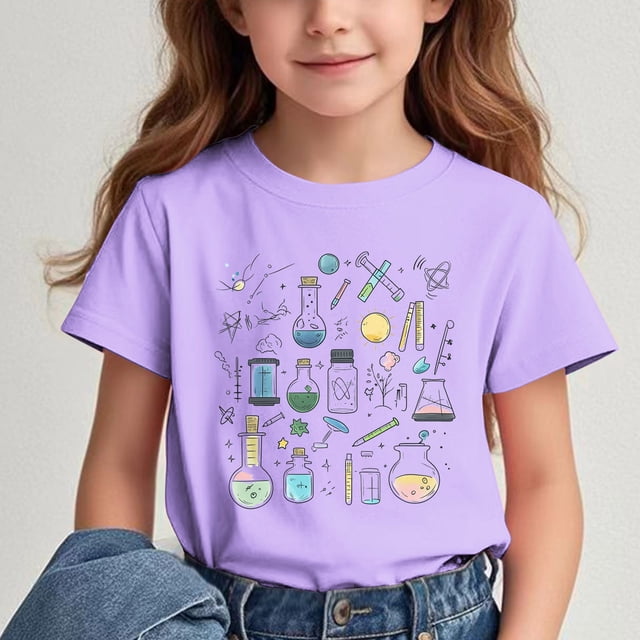 hengsof T-Shirt Graphique Mignon pour Enfants, Manches Courtes Col Rond Chemise à la Mode pour Garçons et Filles, Rentrée des Classes Hauts Décontractés Confortables et Polyvalents Chandail