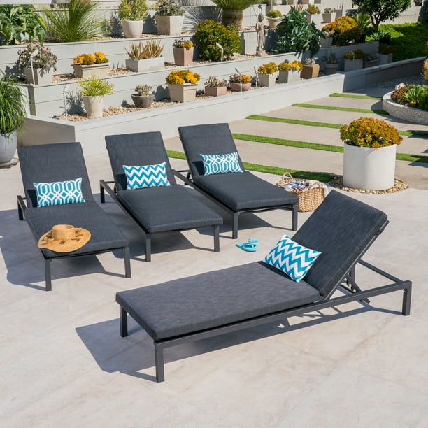 Bristol Outdoor Adjustable Aluminum Chaise Lounges with Cushion, Set of