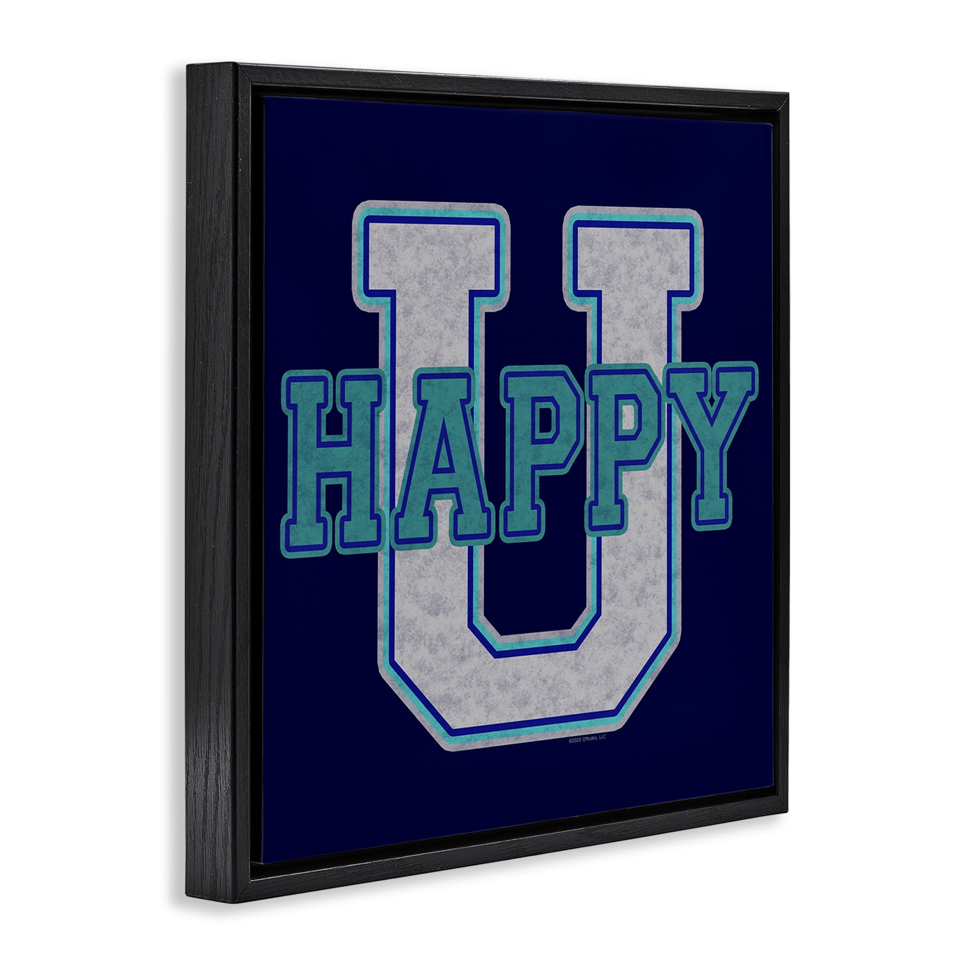 Stupell Industries Happy U Varsity Style Text & Numbers Painting Black Floater Framed Canvas Art Print Wall Art, 18 x 18