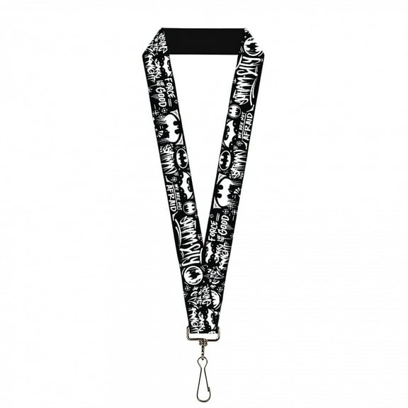 DC Comics Lanyard, Batman Gotham City Graffiti Collage Black White, Elastic