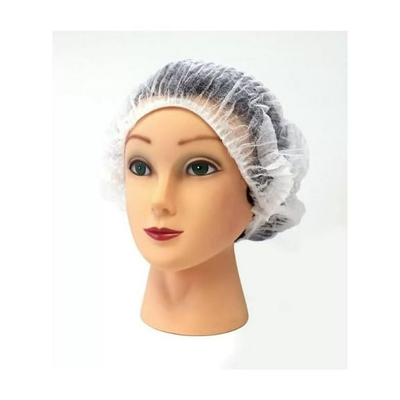 MMBM White Disposable Pleated Polypropylene Mob Caps 10GSM Bouffant Hair Cover, 21" - 2000 Pcs