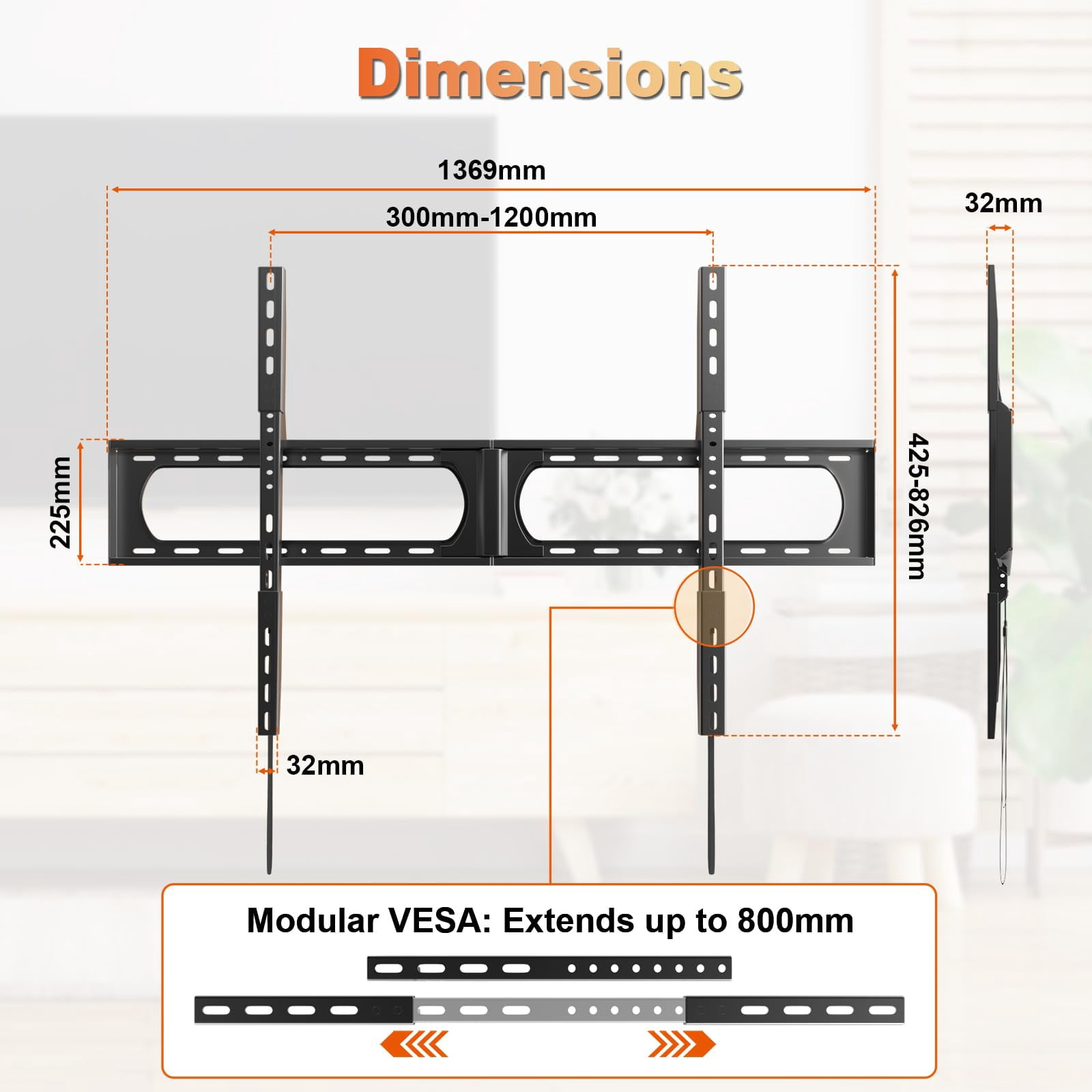 PUTORSEN 37-140'' Heavy Duty TV Wall Mount, up to 275lbs, with Quick Lock and Release, Max VESA 1200 x 800mm, Fits 16"/18"/24" Stud