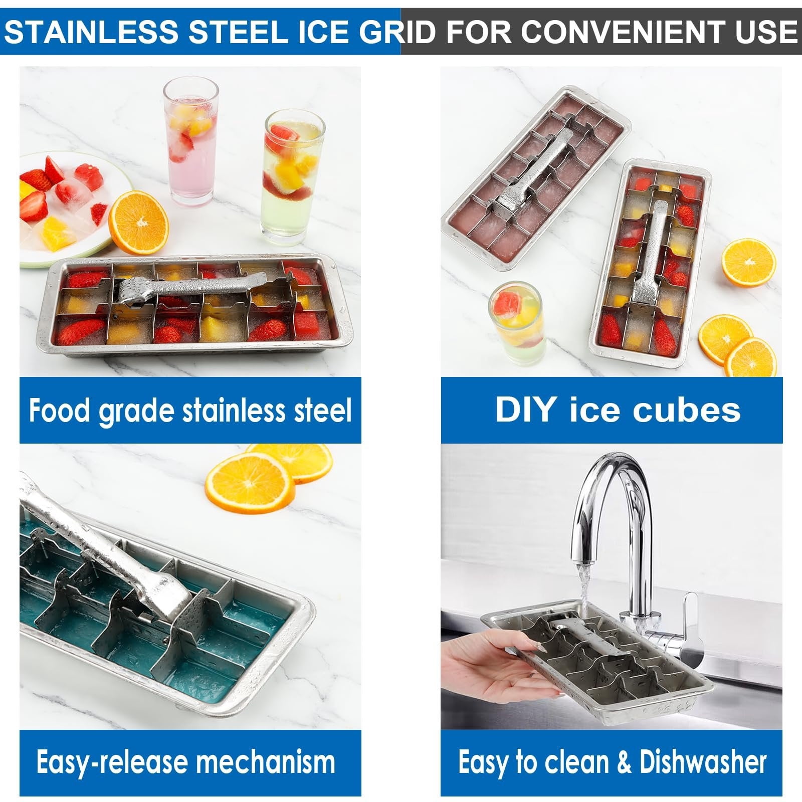 ZYXWVU Stainless Steel Ice Mold Tray DIY Granule Ice Maker Box 304 Stainless Steel Freezer Safe Ice Tray for Home Kitchen Bar Drinks Cocktail Prep