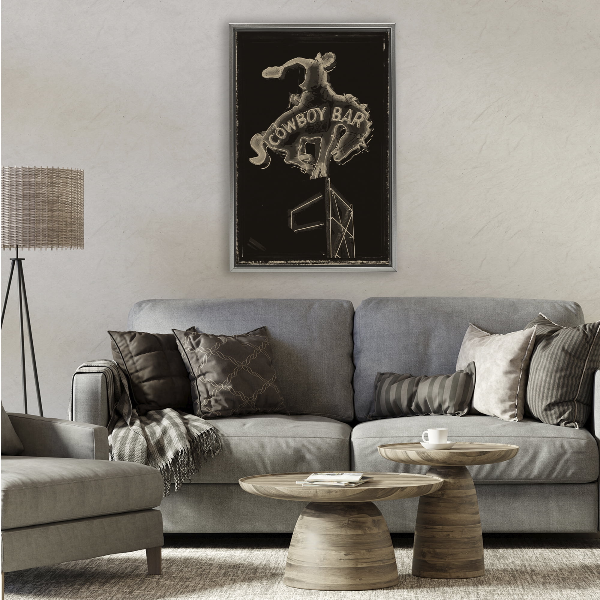 Stupell Industries Cowboy Bar on Black Gray Framed Floater Canvas Wall Art, design by Grotto Studios