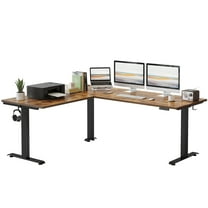 FEZIBO 75x63 Inch Triple Motor L Shaped Standing Desk Reversible, Electric Height Adjustable Corner Stand up Desk, Sit Stand Desk Computer Workstation, Black Frame/Rustic Brown Top