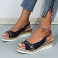 thumbnail image 2 of Modisza Low Wedge Sandals for Women Slingback Comfortable Walking Slip on Summer Shoes with Arch Support Outdoor Casual Sandal size 6 Blue, 2 of 7