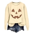 thumbnail image 5 of Trendfront Womens Halloween Pumpkin Face Sweatshirts Crewneck Long Sleeve Rhinestone Graphic Jack O Lantern Design Casual Fall Pullover Tops, 5 of 5
