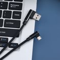 thumbnail image 2 of Cable micro USB trenzado de 1 m en ángulo recto, USB 2.4 A a 90 grados, cable de datos y cargador para teléfonos Android universales (negro), 2 of 7