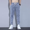 thumbnail image 3 of Men's Jean Cargo Pants All-matching Casual Pants Elastic Waist Trousers Drawstring Sports Pants Comfortable Harem Pants light grey X, 3 of 4