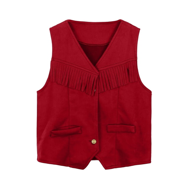 AWZXDE Manteau & Veste pour Filles Western Cowboy Cow Girl Gilet à Franges Ouvert devant Robe de Fête à Franges Manteau à Taille pour Enfants