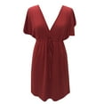 thumbnail image 4 of TIHLMK Red Dress Women Fashion Solid Color Sleeveless Deep V-neck Elastic Waist Dress Plus Size, 4 of 7