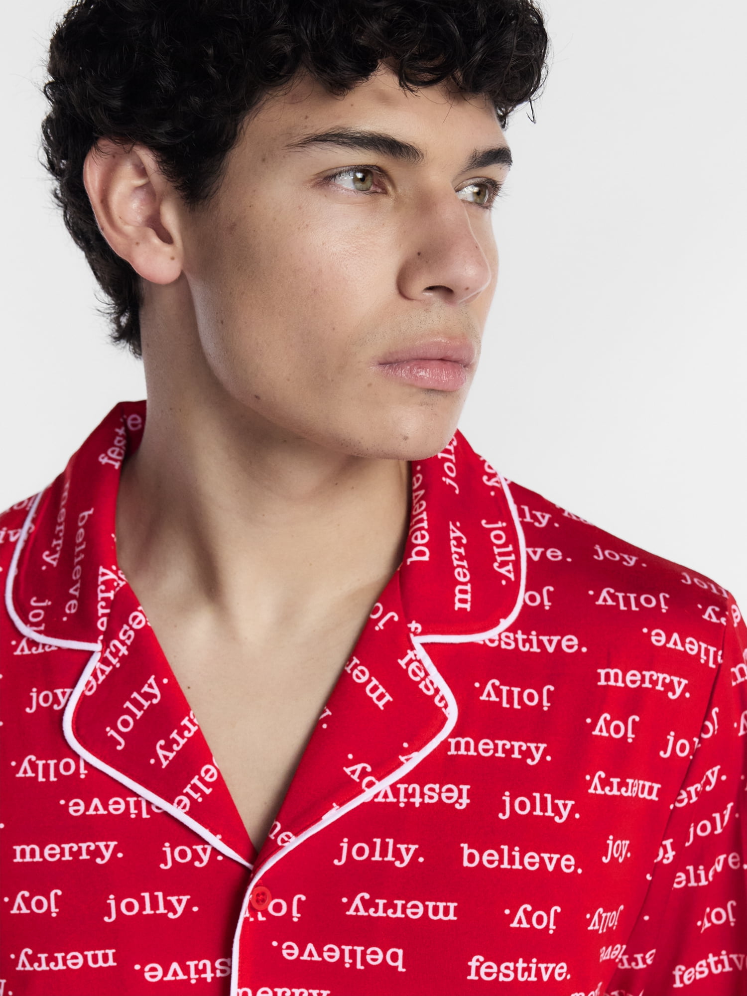 Holiday Time Matching Family Sleepwear Men's Notch Top and Pants Pajama Set, 2-Piece, Sizes S-3XL