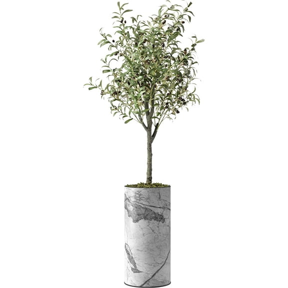 Artificial Tree in Modern Planter, Fake Olive Silk Tree for Indoor and Outdoor Home Decoration - 68" Overall Tall (Plant Pot Plus Tree)