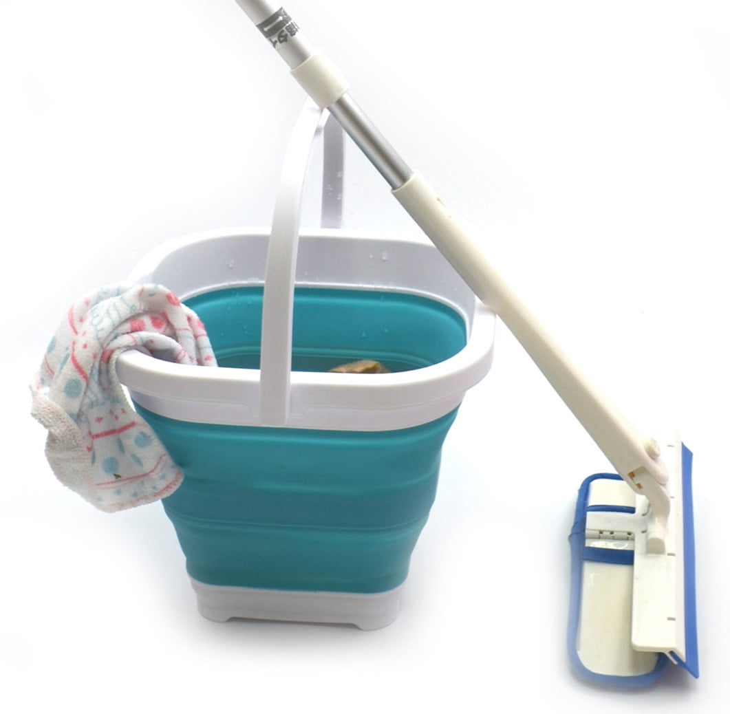 SAMMART 5L (1.3 Gallon) Collapsible Rectangular Handy Bucket - Cool Blue/Flamingo, Space Saving