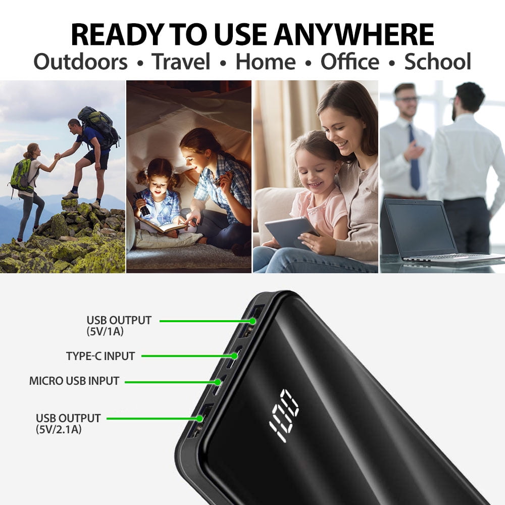 Portable Power Bank Fast Cell Phone Battery Charger, Black