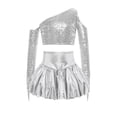 thumbnail image 3 of iiniim Girl's 2 Piece Dance Outfits Jazz Hip Hop Performance Dance Top and Metallic Bubble Skirts Set Silver 16, 3 of 7