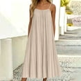 thumbnail image 3 of Ygbgbb Women's Spaghetti Strap Pleated Maxi Dress, Flowy Sundress, Pleated Design Lightweight Dress for Beach & Vacation Beige XL, 3 of 8