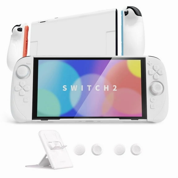 PlayVital Ranger Dockable Silicone Grip Case with Hard Shell Cover for Nintendo Switch 2 - Protective Full-Body Cover with Extra Adjustable Stand & Thumb Grips - White