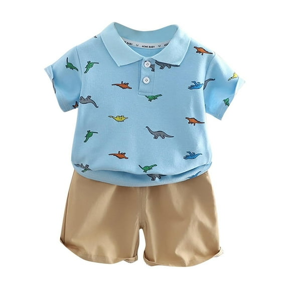 Odeerbi 1-7 Years Toddler Boys Girls Summer Outfits Dinosaur Cotton Short Sleeve Shirt Shorts Set School Style Casual Two-piece Set Toddler Boys Girls Clothes