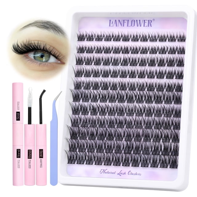 Kit de extensión de pestañas Lanflower Natural Lash Clusters C Curl
