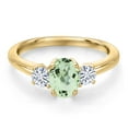 thumbnail image 3 of Gem Stone King 10K Yellow Gold Green Prasiolite and White Moissanite Engagement Ring for Women | 1.07 Cttw | Oval 7X5MM | Gemstone Birthstone | Size 7, 3 of 7