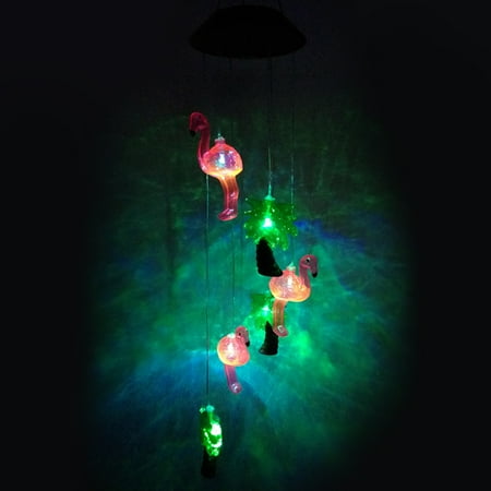 Spinner Tree Changing Color Coconut Tree Flamingo Wind Chime, Spiral Spinner Windchime Portable Outdoor Decorative Romantic Windbell Light ()