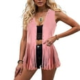 thumbnail image 2 of GEWSEY Womens Fringe Vest 70s Hippie Sleeveless Cowgirl Western Outfits Suede Tassel Leather Outerwear (Pink, XXL), 2 of 9