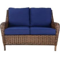 Patio Loveseat Sofa All-weather Outdoor Rattan Conversation Set with Cushion,Navy
