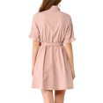 thumbnail image 4 of INSPIRE CHIC Women's Casual Short Sleeve Solid Color Button Down Shirt Dress XS Pink, 4 of 8