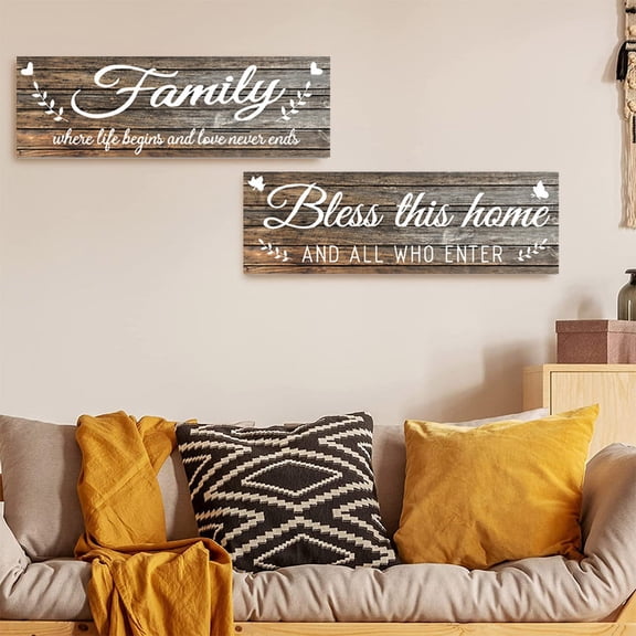 2 Piece Wooden Sign Rustic Farmhouse Cottage Wall Art Decor - Crafted From Natural Wood, Primitive Vintage Country Home Decor For Living Room Bedroom Kitchen Dining Room Office -