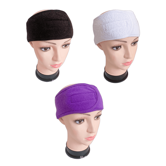 DESIGNICE 3 Pcs Headband for Washing Face,Breathable and Absorbent Function Face Wash Headband,Soft and Comfortable Makeup Headband,Black,White,Purple