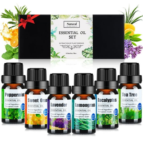 Hweilai Essential Oils Set for Diffusers - Home Aromatherapy Oils Gift Set, 100% Natural Diffusers Oils Scents for Home, 6x10ML (Lavender, Eucalyptus, Lemon Grass, Sweet Orange, Peppermint, Tea Tree)