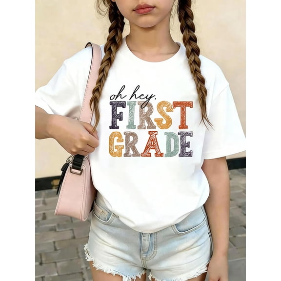Oh Hey First Grade Back to School Teachers 1st Grade Kids Cotton Graphic Tee Comfortable boys girls T-Shirt