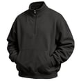 thumbnail image 2 of Fleece Quarter Zip Sweatshirt for Men Long Sleeve Stand Collar Solid Pullover Trendy Fall Winter Casual Warm Comfy Top with Pocket Black S, 2 of 4